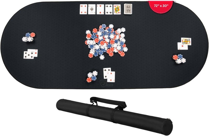 Feltectors Poker Table Mat 72 x 30 Inches, Poker Table Top with Storage Bag, Portable Rubber Backed Fits Up to 10 Players for Casino Games - Black - Image 1